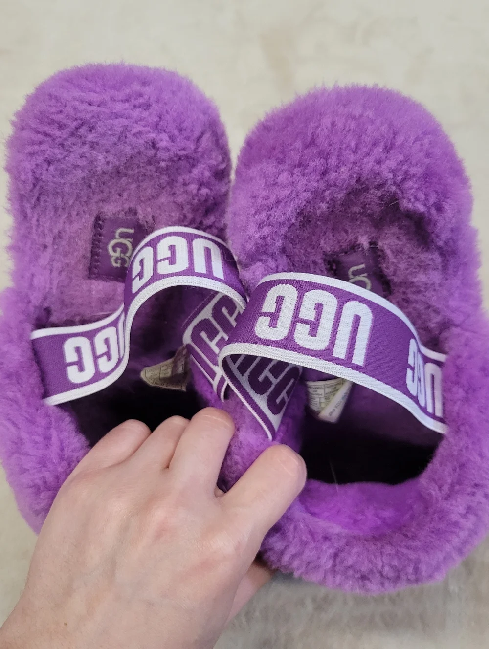 Ugg Purple Sheepskin Fur Fluff Yeah Slingback Sandals Women’s Size 8 Pre-Owned - Picture 4 of 7